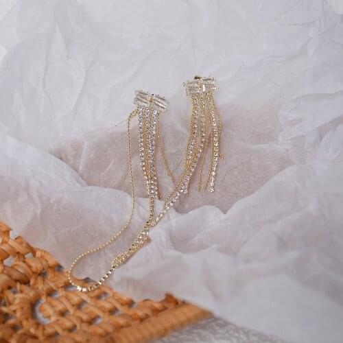14k Real Gold Plated Fashion Jewelry Long Crystal Tassel Exquisite Earrings for Woman Holiday Party Daily Elegant Earring
