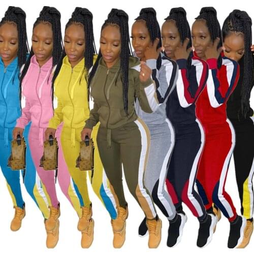 Autumn Spring Women Set Hooded Long Sleeve Top Pants Suits Striped Two Piece Set Outfits Sportswear Night S-3XL Tracksuits
