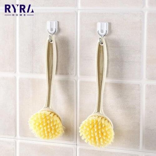 1pcs Kitchen Creative Long Handle Wheat Straw Fiber Brush Useful Hanging Cleaning Brush To Oil Stains Wash Pot Washing Brush