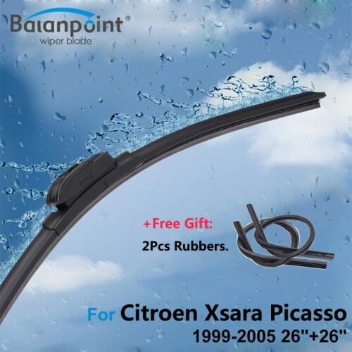 2Pcs Wiper Blades + 2Pcs Soft Rubbers for Citroen Xsara Picasso 1999-2005 26"+26", Windshield Wipers Replacement