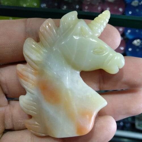 2'' Natural AFGHANISTAN JADE Crystal Unicorn Specimen Carving Horse Head Figurine 1PC