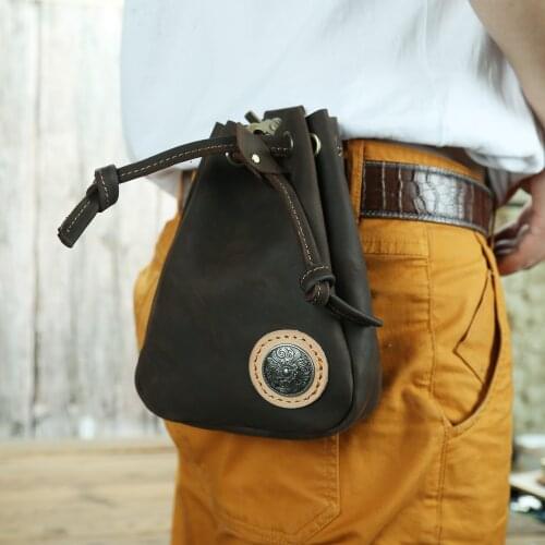 Crazy Horse Genuine Leather Waist Bag Design handmade Small Messenger Bag Fashion Travel Belt Waist Pack Drop Leg Bag Pouch