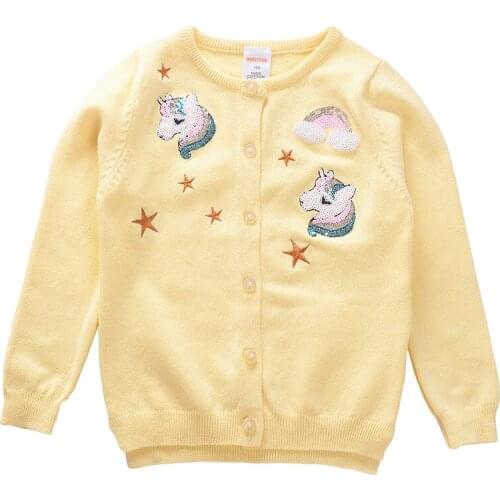 Toddler Girl Sweater 2019 Autumn Long Sleeve Girls Cardigan Star Embroidery Unicorn Rainbow Sequins Kids Sweaters Tops 3-7 Years