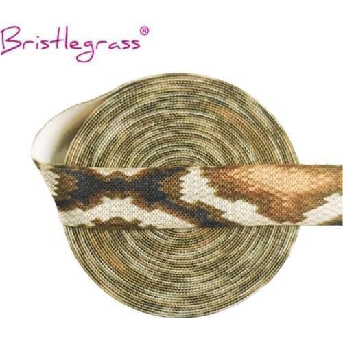 BRISTLEGRASS Wholesale 50 Yard 5/8" 15mm Brown Snake Skin Print FOE Fold Over Elastics Spandex Satin Bands Hair Tie Dress Sewing