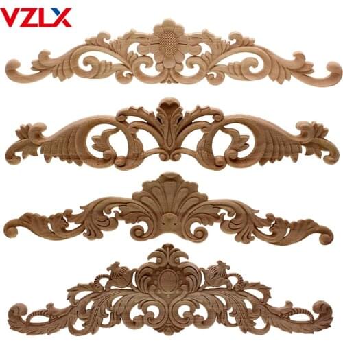VZLX European Decals Solid Wood Applique Long Flower Pieces Vintage Home Decor Decoration Maison Carved Accessories Modern