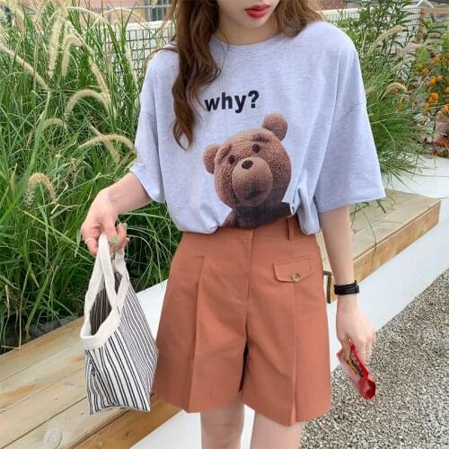 Womens T-shirts Tops Japanese Kawaii Ulzzang Casual Loose Ins Letter Bear Print Tshirt Female Korean Harajuku Clothes For Women