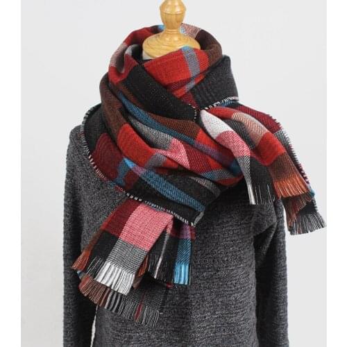 Black Plaid Wool Scarf for Women Koream Autumn Warm Shawls and Wraps Pashmina Foulard Winter Scarves Blanket Echarpe