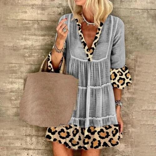 Women Summer Leopard Dress 2021 Mini Chiffon Dresses Party Flowy Patchwork Beach Boho Dress Plus Size V-Neck Loose Sundress 3XL