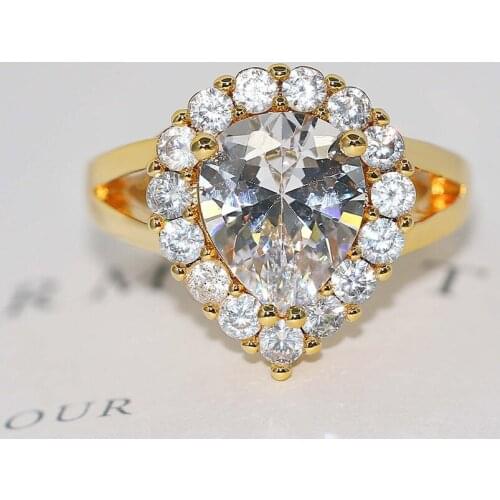 ZHOUYANG Rings For Women Delicate Princess Tears Water Drop 3A+ Zirconia Gold Color Wedding Engagement Gift Fashion Jewelry R626