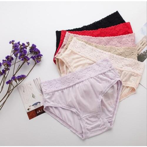 5 PACK 100% Pure Knit Silk Womens Lace Panties Briefs Underwear Lingerie M L XL SG004