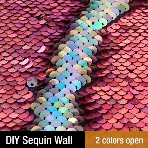 50x125cm Wedding Party Sequin 3D Wall Sticker Wall Cloth Letter Graffiti Wall Fish Scale Sequin Embroidered Fabric Net Red Wall