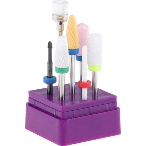 7x Ceramic Nail Drill Bits Polishing Grinding Head with Brush Set for Electric Nail Machine 3/32