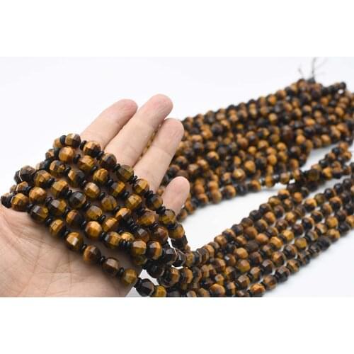 8-10mm AA Natural Faceted Yellow Tiger Eye irregular round Stone Beads For DIY necklace bracelet jewelry make 15 "free delivery
