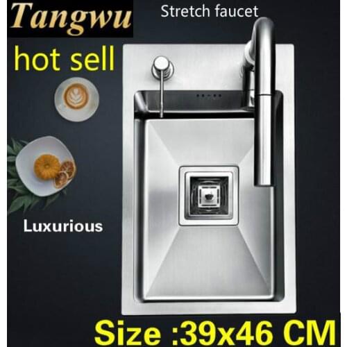 Free shipping Apartment small kitchen manual sink single trough vogue do the dishes 304 stainless steel hot sell 39x46 CM