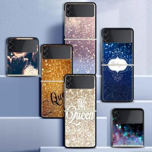 Case For Samsung Galaxy Z Flip 3 5G Funda ZFlip3 Luxury Black PC Hard Shockproof Back Phone Coque Pink Glitter Gold Printing