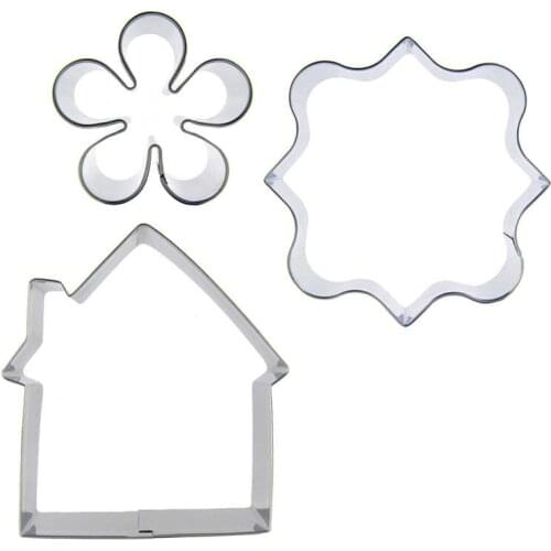 Plum blossom,Bungalow, Square frame shaped 3 piece biscuit cutting molds, baking tools, cake decorating soft candy tools