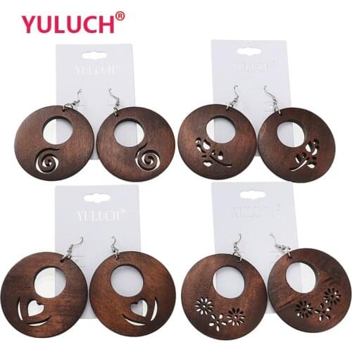 YULUCH Wooden Hollow Design African Earrings Set for Personality Fashion Women Popular Jewelry Girl Earrings 4 Pairs of Gifts