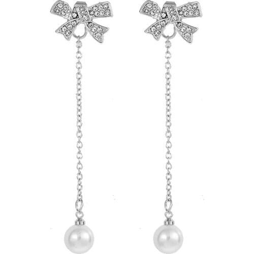 Bowknot simulation pearl long fashion all-match earrings Aretes De Mujer fan benefits