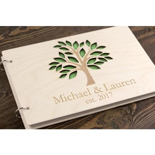 Green Tree Guest Book Wedding, Family Tree Guest Book, Personalized Wooden wedding gifts for guests,Anniversary gifts