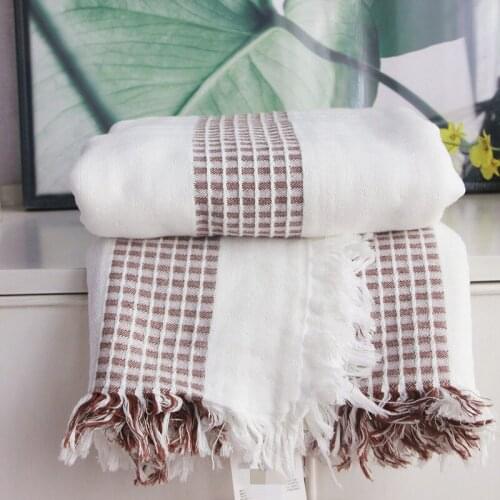 Cotton Four-Layer Gauze Stripe Blanket Yarn-Dyed Tassel Throw Blankets On The Bed 150*210cm Stitch Soft Sofa Cover For Home