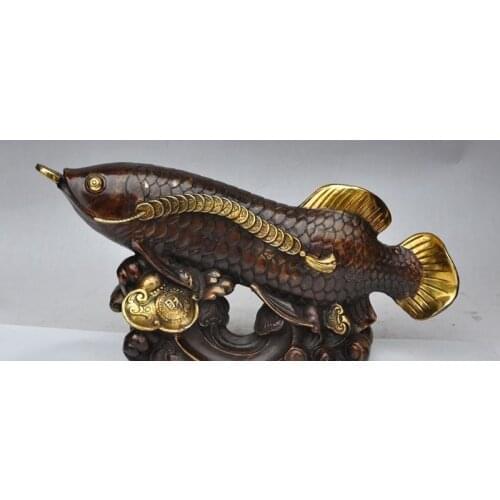 Chinese fengshui bronze gilt wealth money coin ruyi fish auspicious lucky statue