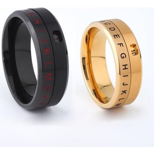 8mm Letter & Number Stress Free Mens Spinner Ring Rotatable Wedding Band Fashion Rings Classic Man Gents Party Jewelry