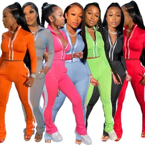 Echoine Women Splice Two Piece Set Tracksuit Fall Clothes Crop Top And Pants Sweat Suit Lounge Wear Outfits 2 Pcs Matching Sets