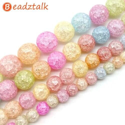 Colorful Crackle Glass Crystal Pink Round Beads Spacer 6mm 8mm 10mm 12mm Pick Size DIY Jewelry Supplies