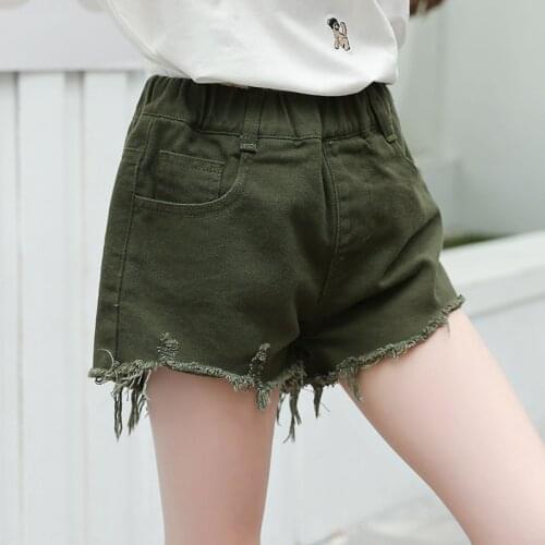 Girls' Summer Cotton Shorts Pant for Sports and Leisure Loose Student Hotpants Shorts with Ripped Raw Edges Pant 5-12 Ages