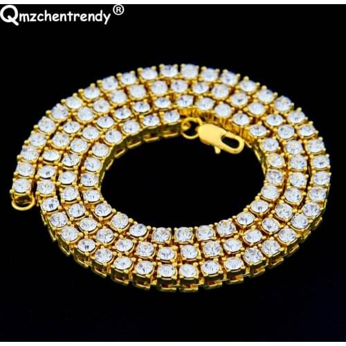 Hot Selling Mens Hip Hop Bling Iced Out 1 Row 5mm Square Rhinestone Tennis Chain Necklaces Luxury Brand Gold Men Chain Necklace