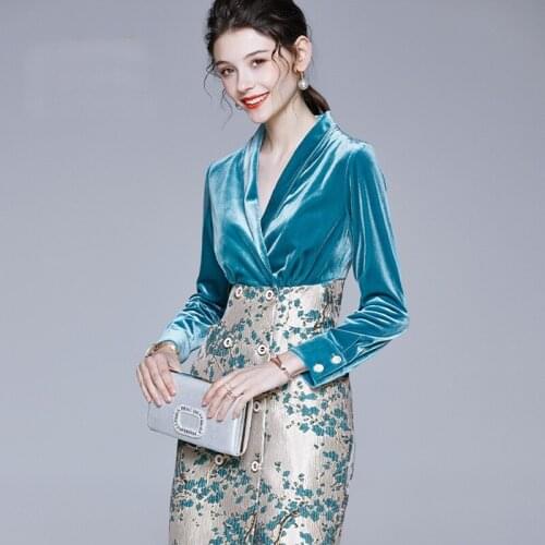 Patchwork Dress Midi Elegant Woman Autumn Dress 2020 Office Dresses Ladies Long Sleeve High Waist Vestidos Robe Femme AA5299