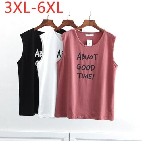 New 2021 Ladies Summer Plus Size Tank Tops For Women Large Sleeveless Loose Pink Print Letter Cotton Vest Tops 3XL 4XL 5XL 6XL