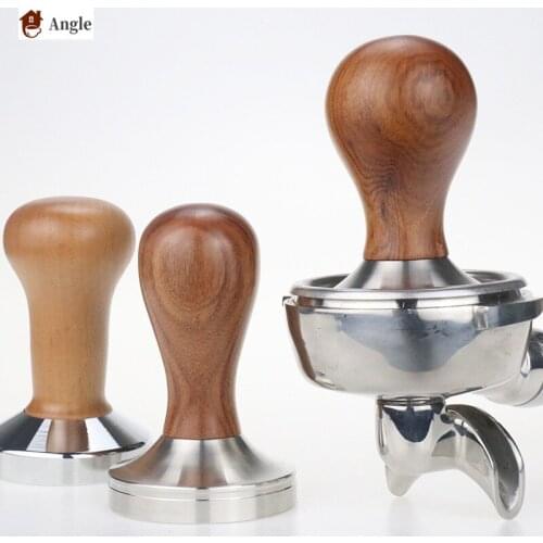 49/51/53/58mm Coffee Espresso Tamper Powder Hammer Wood Handle Flat base 304 Stainless Steel Barista Tools Coffeeware