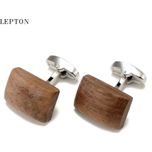 Low-key Luxury Walnut Wood Cufflinks For Mens High Quality Lepton Square & Ellipse walnut Cuff links Men Shirt Cuffs Cufflink