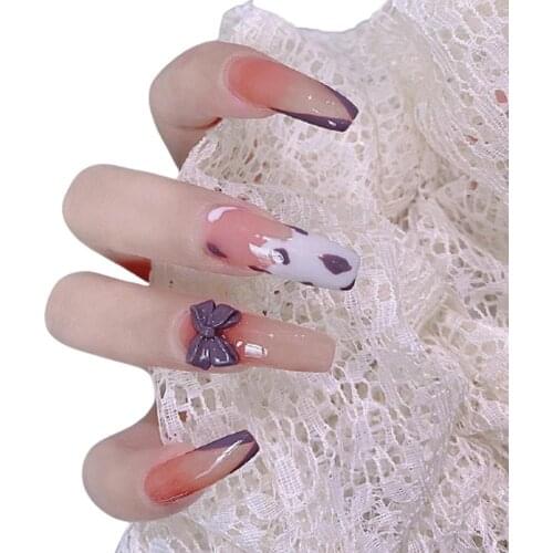 24Pcs Ballerina False Nail Diamond Full Cover Fake Nails Ballerina Detachable Coffin Shiny Manicure Tool Nail Art Decoration