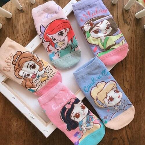 Disney princess Mermaid Cute cartoon socks female socks spring summer thin girls boat socks lady socks tide stealth socks