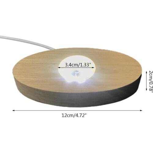 Lamp Base Ellipse Shaped Wooden LED Luminous Handicraft Decoration Ornaments Crystal Ball Holder Night Lights with Cable