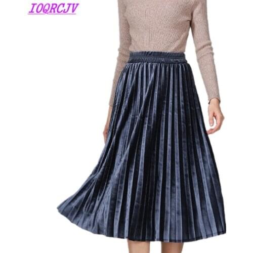 Pleated Skirts Womens Spring High Waist Gold velvet Skirt Fashion Solid color Elastic waist Elegant Pleated Skirts IOQRCJV Q095