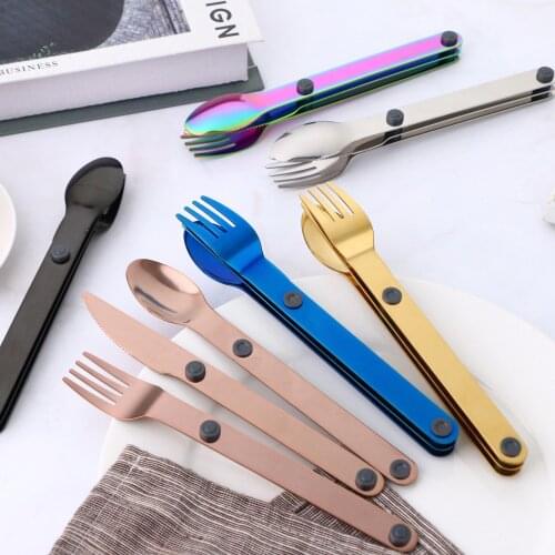 Creativity Magnet Portable Stainless Steel Knife Fork and Spoon Folding Tableware Cutlery Set Travel Set