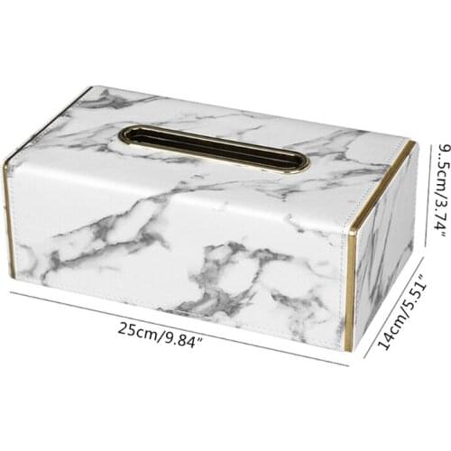 Marble Pattern Leather Rectangular Tissue Box Desktop Paper Towel Holder Napkin 203F