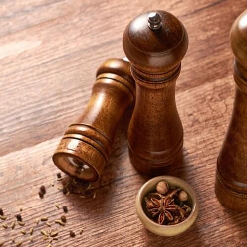 Solid Wood Manual Mill Salt And Pepper Spice Grinder with Strong Adjustable Ceramic Grinder Kitchen Tools 5" 8" 10"
