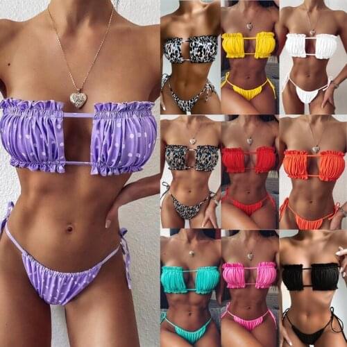 Sexy Pleated Hollow Out Triangle Bikini Set Women Triangle Bathing Suit Two Piece Swimsuit Swimwear Bikinis Womens Beachwear