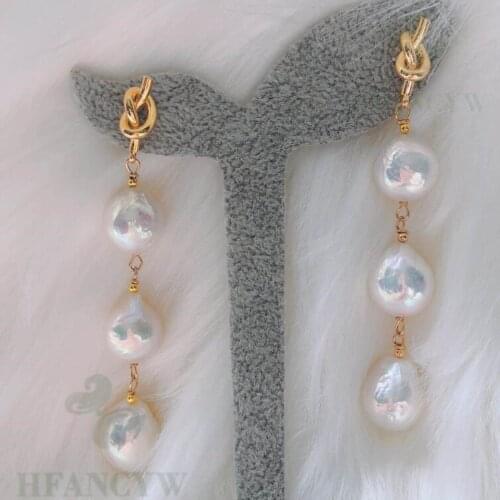 White Baroque Pearl Long Section Earring 18k Ear Stud Jewelry Dangle Wedding Women Luxury Gift Real Fashion Classic Irregular