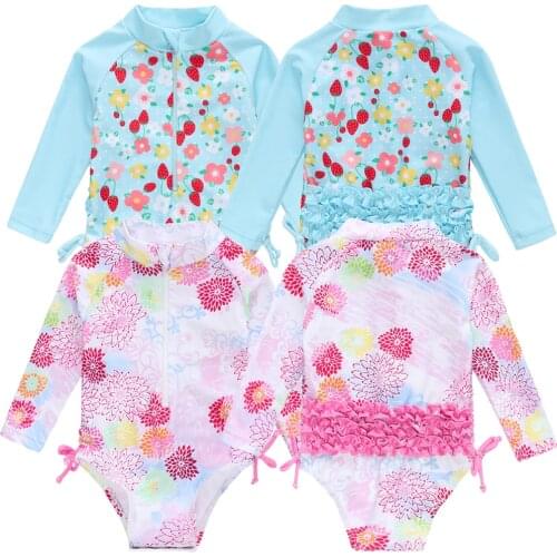 Kavkas Baby Girls Swimsuit One Piece Cartoon Printed Summer Bathing Long Sleeve Beach 0-24 months Newborn Girl Swimwear