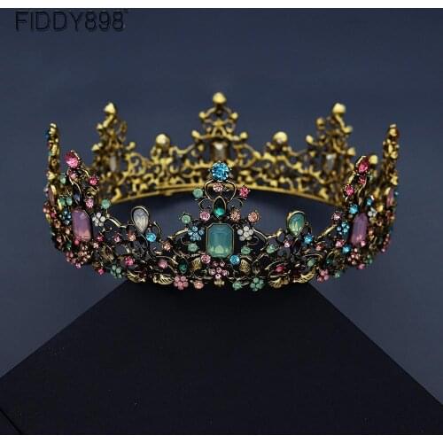 Baroque Round Queen Wedding Crowns 2020 Colorful Stones Gold Bridal Tiaras Women Party Headwear Decorations TS-J2839