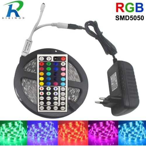 LED Strip DC 12V SMD 5050 RGB LED Strip Light Flexible Diode Tape Ribbon Light Stripes 4M 5M 10M with Controller Adapter Set kit