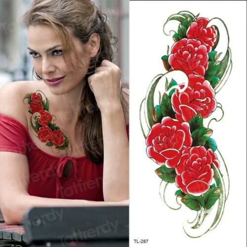 Tattoo stickers body art waterproof sexy tattoo for girls temporary tattoo women red rose sticker peony body tattoos removable