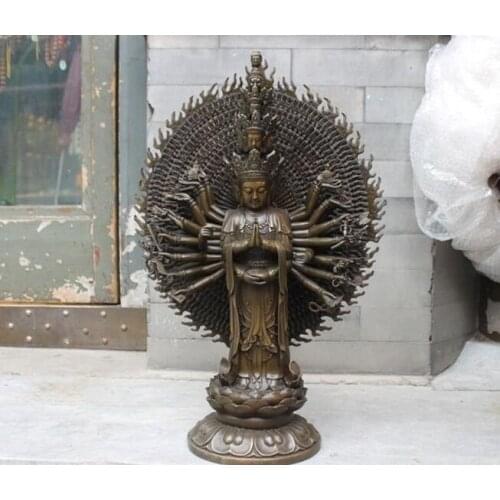 Tibet Buddhism 1000 Arms Kwan Yin Pure Bronze Copper Avalokitesvara Statue