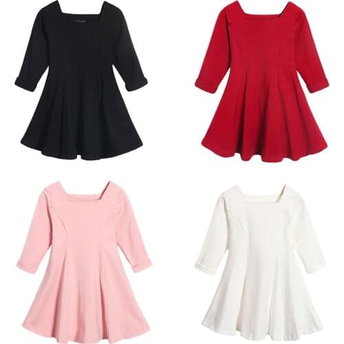 Spring Cute Baby Girls Long Sleeve Solid Color Cotton Dress Kids Casual Instagramable Princess Dress 1-8Y