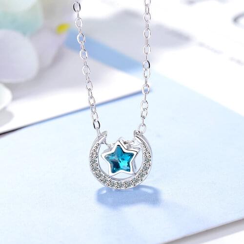 925 Sterling Silver Women Chain On The Neck Collarbone Necklace For Women Moon Zircon Satr Crystal Pendant Chain Girl Jewelry